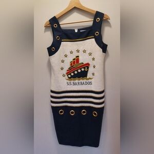 Vintage Barbados Cruise Preppy Yacht  Captains Pima Cotton  Embroidered Dress M
